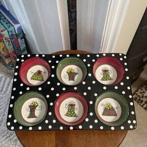 Pier 1 "Christmas Treats" Muffin Pan, Holds 6 Muffins